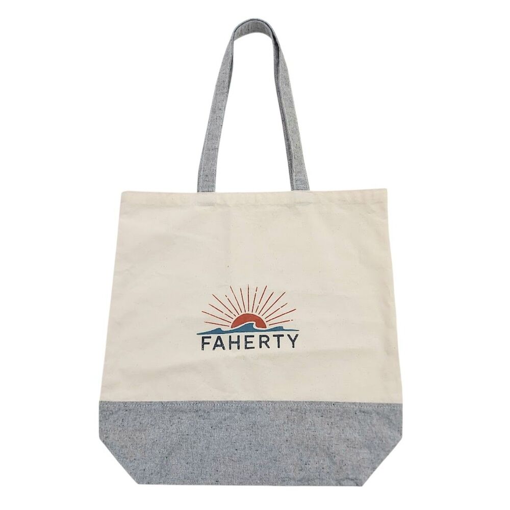 Faherty Canvas Tote Large Beige Travel Beach Shopping Outdoor Durable Cotton